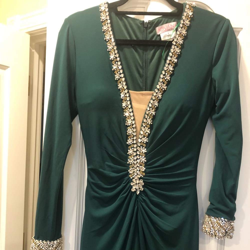 Brand new jovani maxi long sleeve dark green dress